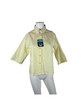 Vintage 50s Collared Shirt Womens Large Deadstock Pale Yellow Cotton Tailored